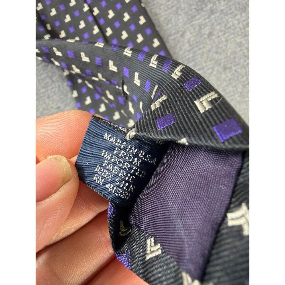 Polo‎ Ralph Lauren Tie Mens Black Purple Geometric 100% Silk Hand Made USA